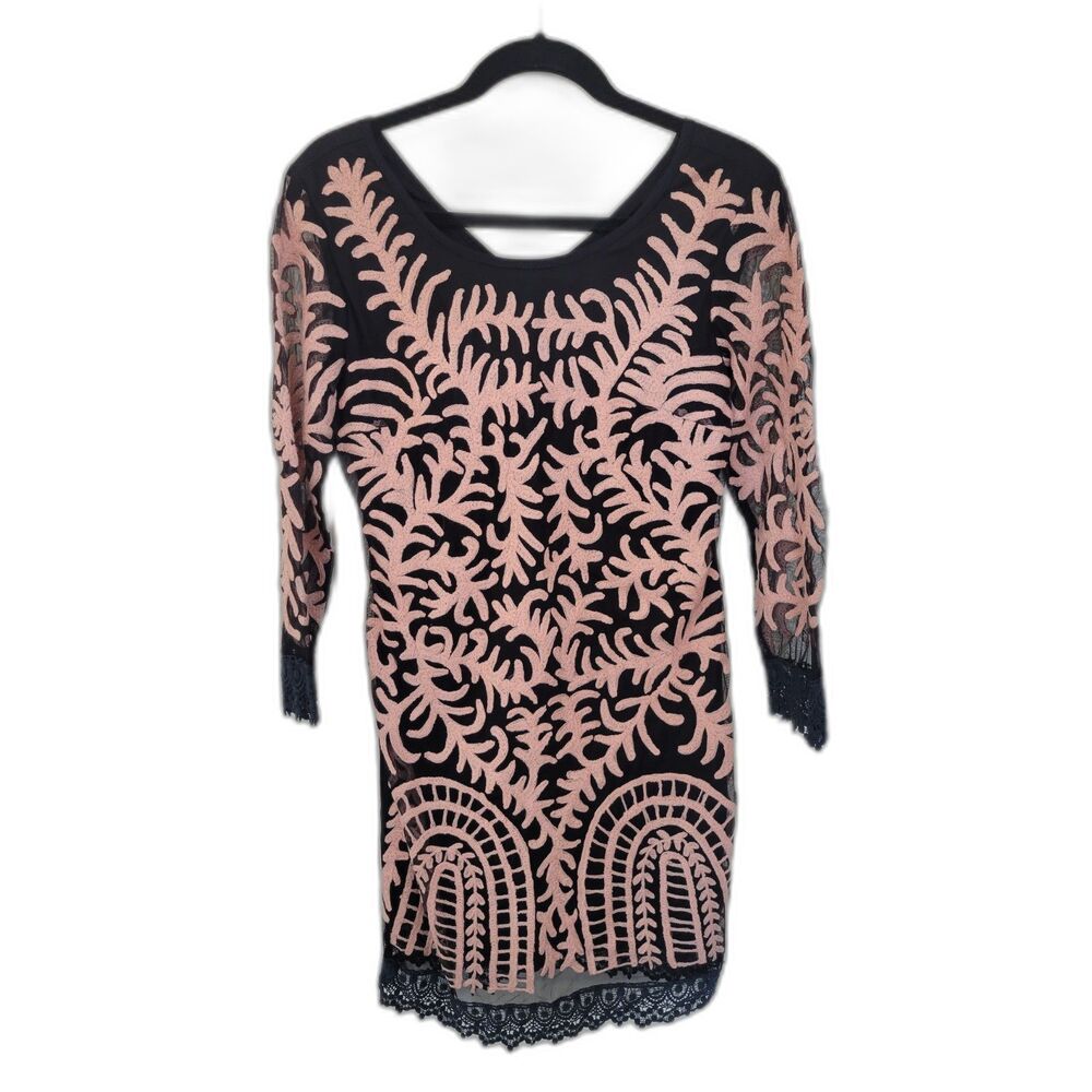 Almatrichi Madrid-Spain Pink Black Lace 3/4 Sleeve Dress